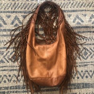 Fiorentini + Baker tan slouchy leather fringe hobo bag